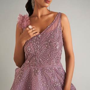 Robe de soirée pour femme, nouvelle collection été, moderne, asymétrique, longue, pour mariage, cérémonie et toast, avec dentelle - Product Image 6