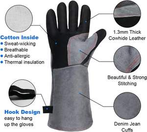 Guantes de Soldadura de Cuero Vacuno de Grano Fino Personalizados, Resistentes, Cómodos, Antideslizantes, Transpirables, Impermeables y Anticorte - Product Image 3