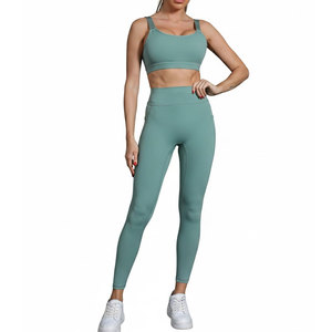 Conjunto de Yoga para Mujer de Alta Calidad, Diseño Sólido, Cintura Elástica, Logotipo Frontal, 2 Piezas, Transpirable, Diseño Único, Superventas - Product Image 1