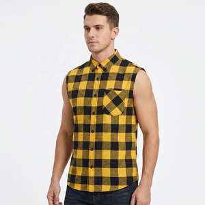 Custom Men's Gym Casual Summer Breathable Sleeveless Plaid Flannel Shirt Button Down Collar Cotton <b>Checkered</b> Workout Flannel <b>Top</b> - Product Image 1
