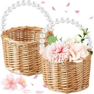 Jarrón Decorativo de Flores de Mimbre Tejido a Mano, Estilo Contemporáneo Simple, con Asa de Perlas, para Bodas - Product Image 5