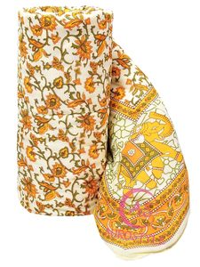 Jaipuri Cotton <b>Quilt</b> | Mustard Yellow Orange Floral Elephant Print | Lightweight <b>Single</b> Bed Razai | All-Season Organic - Product Image 3