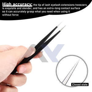 Lot de 2 pinces à cils en acier inoxydable noir, droites et courbées, pour extensions de cils volume, qualité allemande, pour sourcils et beauté des poils - Product Image 5