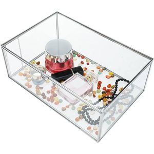 Boîte de rangement rectangulaire en verre transparent avec couvercle à charnière et bordure en laiton, présentoir de comptoir pour bijoux et souvenirs, vente en gros usine - Product Image 5