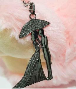 Rainy Love - Joyería Vintage de Plata de Ley 925 con Diamantes Naturales Engastados, Chapado en Rodio Negro, Tamaño 45x30MM, para Boda - Product Image 3