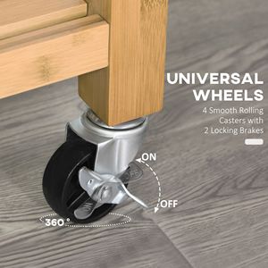Carrello da Cucina Moderno ed Ecologico in Bambù con 2 Cassetti e Ripiani Aperti su Ruote per Maggiore Durabilità - Product Image 6