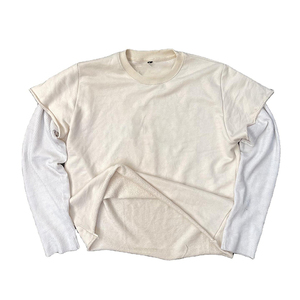 T-shirt en coton à manches longues surdimensionné pour homme, imprimé floral, manches contrastées, style streetwear, jersey court, 240g - Product Image 1