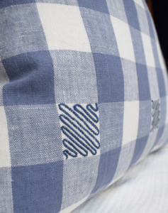 100% Pure Linen Embroidered Solid Check Luxury Eco-Friendly Washable <b>Cushion</b> <b>Cover</b> Blue White Decorative Throw Pillow <b>Cover</b> - Product Image 3