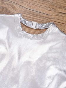 4-14 ילדים בנות שרוולים ארוכים יבול מתכתי העליון לריקוד הבמה ריקוד התעמלות כושר החלקה - Product Image 3