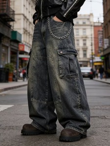 Jeans en denim pour homme, coupe classique, logo personnalisé OEM, pantalon droit classique - Product Image 6