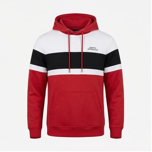 North Approach <b>Men's</b> Color Blocking Hoodie Red White Black Regular Fit Casual Hooded Sweatshirt with Front Pocket - Product Image 1