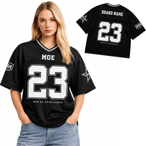 Custom Sublimation Team Uniform American Football Jersey Black Mesh V Neck Athletic Fit With Large Number Personalised Print OEM - Product Image 1