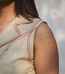 Vestido Camisero Sin Mangas a Rayas con Cuello Solapa, Botones al Frente, Cintura Natural, Largo Midi, Estilo Casual de Verano, 100% Algodón Tejido - Product Image 5
