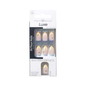 Uñas Postizas ABS con Diseño Floral de Gelatina y Estampado Dorado, Puntas de Uñas Artificiales de Longitud Media, 24 Piezas para Dedos, Forma Almendrada - Product Image 1