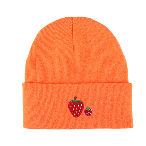 Gorro de Punto Personalizado para Mujer, Lindo Gorro de Invierno Cálido con Bordado de Frutas Coloridas, Gorro de Punto Moderno para Adultos, Logotipo OEM, MOQ Bajo - Product Image 4