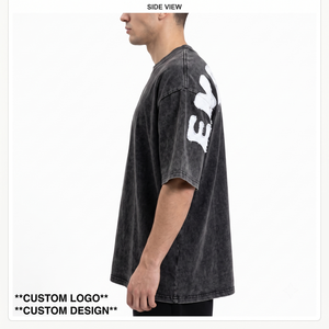 T-shirt Streetwear Vintage Personnalisable pour Homme, 400g, Coton Peigné Filé à l'Anneau, Lavage Acide, Coupe Oversize, Manches Courtes - Product Image 2