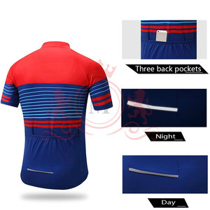 Conjunto de Jersey y Culotte de Ciclismo para Hombre, Rojo y Azul con Rayas, Transpirable, de Poliéster, Diseño sin Costuras, para Adultos - Product Image 3
