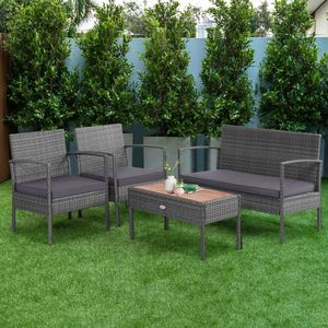 Set di Mobili da Giardino in Rattan a 4 Pezzi con Piano in Legno di Acacia per Conversazione e Relax - Product Image 6