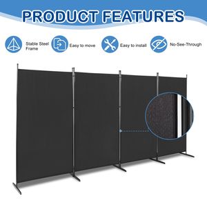 Divisorio Pieghevole Nero da 6 Piedi con 4 Pannelli, Tessuto in Poliestere da 160g, Telaio in Acciaio al Carbonio e Piedini in Plastica - Product Image 3