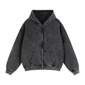 Sudadera con capucha para hombre con pedrería, transpirable, con lavado ácido, con cremallera completa, estilo holgado, 500 GSM, de diseñador - Product Image 5