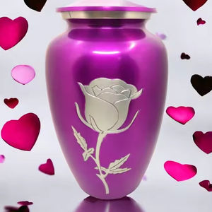 แก้วโกศสีม่วงขนาดใหญ่พร้อมสลักลายดอกกุหลาบเดี่ยว  ภาชนะสำหรับบรรจุอัฐิคน ทำจากอะลูมิเนียม สำหรับงานศพ - Product Image 2