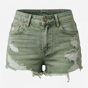 Shorts de Mezclilla para Mujer, Cintura Alta, Estilo Desgastado, Lavado a la Piedra, Color Personalizado, Moda Veraniega - Product Image 1