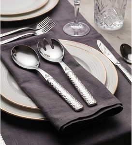 Juego de servidores de ensalada modernos con mango martillado, plateados y pulidos, resistentes al deslustre, con mango texturizado para utensilios de cocina, hoteles y restaurantes. - Product Image 4