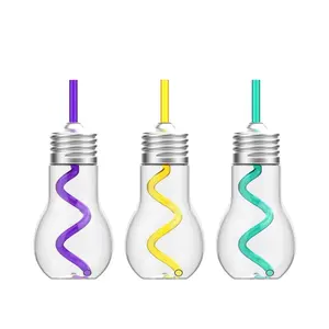 새로운 스타일 독특한 디자인 플라스틱 투명 LED 전구 컵 재사용 가능한 빨대