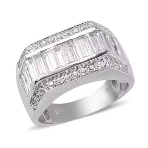 Anillo de diamantes de corte baguette de lujo para hombre, chapado en oro blanco, estilo hip hop, joyería llamativa para boda. - Product Image 2