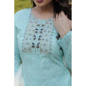 PANTALON EN COTON DE LIN AVEC DUPATTA SKY - Product Image 1