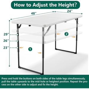 Tavolo Pieghevole in Plastica Resistente da 120 cm con Altezza Regolabile - Product Image 3