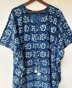 Nuevo Kaftán con Estampado Animal, Cuello en V, Cierre con Cordón, Corte Evase, de Algodón Suave Indio, con Encaje, Largo Completo, para Playa, para Mujer - Product Image 1