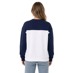 Sudaderas de Mujer con Paneles en Contraste de Tela Cómoda, Color Azul Marino y Blanco, Cuello de Felpa de Algodón Cepillado, Manga Caída - Product Image 3