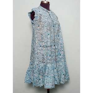 Robe chemise vintage pour femme, col rond, boutonnée, manches courtes, 100% coton, imprimé floral, décontractée, écologique - Product Image 3