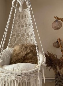 <b>Macrame</b> Hanging Chair, <b>Macrame</b> Porch rocking swing, Hammock Chair, <b>Macrame</b> Round Swing, Hanging Cotton <b>Macrame</b> Hammock Chair - Product Image 2