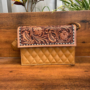Wholesale Hand Tooled Genuine Leather Puffy Diamond Lattice Shoulder Flap Bags Western Floral Women's Crossbody Messenger Bags - Product Image 3