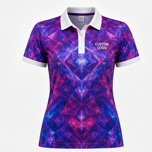 Polo Personalizado para Mujer con Estampado Caleidoscópico Morado y Magenta, de Secado Rápido, Transpirable, Manga Corta, Uniforme para Equipo de Golf WPS-0763 - Product Image 1