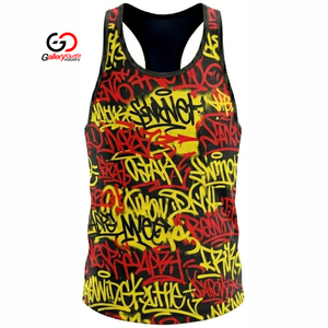 เสื้อกล้ามผ้าฝ้ายคุณภาพสูงสำหรับผู้ชาย สไตล์สตรีท พิมพ์ลายกราฟฟิตี คอกลม แขนกุด เสื้อยืดออกกำลังกายแบบซับลิเมชั่น - Product Image 1