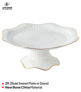Plato Redondo de Porcelana Fina Moderna y Lujosa con Soporte, Plato de Servir Blanco Pulido con Diseño Incrustado para Fiestas - Product Image 2