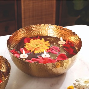 Luxury Gold Brass Finish Metal Urli Pot Flower Petal <b>Floating</b> Bowl for Hospitality Home Decor Decorative Diya Oil <b>Lamp</b> Holder - Product Image 3