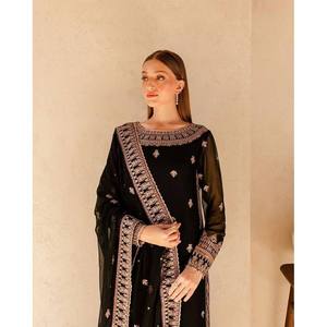 Beautiful Indian & Pakistani Clothing Elegant Party Wear Top Bottom Dupatta Set - Product Image 3