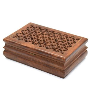 Hand-Carved Wooden Jewelry <b>Box</b> With Jali Work Lid Retro Mango Wood <b>Trinket</b> Organizer & Keepsake Storage Case For Wedding Gifting - Product Image 1