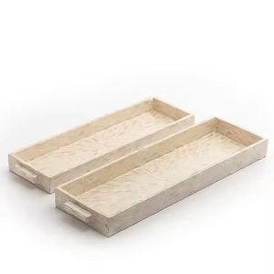 Set of 2 rectangular mother-of-pearl inlaid <b>trays</b> for cups. <b>Kitchen</b> serving <b>trays</b>, various designs. - Product Image 1