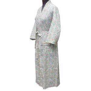 Pijama Casual de Verano con Estampado Floral, de Algodón, Impresión Digital, Transpirable, Ecológico, de Manga Tres Cuartos, Cuello en V, con Cinturón - Product Image 2