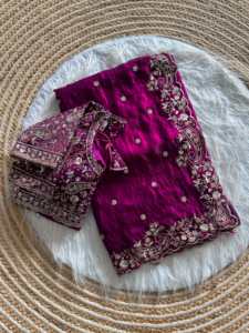 Party Wear Fandy <b>Satin</b> Silk <b>Saree</b> With Embroidery Sequence Work And Multi Borders With Aarco Paired With Fully Stitched Blouse - Product Image 6