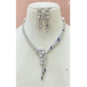 Attractive Best Quality Brass <b>Silver</b> Plated Zircon Stones <b>Necklace</b> and Earring <b>Set</b> Trendy for Wedding Gift Party Wear Women - Product Image 1