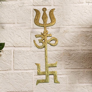 ตรีศูลทองเหลืองพร้อมอักษรโอม สวัสติก สำหรับแขวนผนัง ตกแต่งทางศาสนาฮินดู สำหรับห้องบูชา วัด หรือตกแต่งบ้าน - Product Image 6