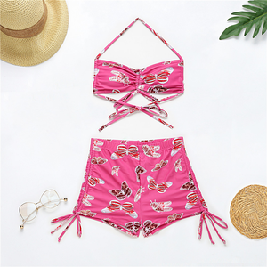 Maillot de bain sexy pour femmes, bikini fendu, imprimé papillon, à lacets, col halterneck, ensemble 2 pièces - Product Image 4