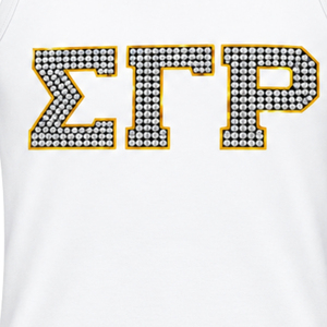 White Women's Greek Letter <b>Rhinestone</b> Tank <b>Top</b> Sleeveless Crew Neck Casual Sportswear Summer Fashion Graphic Apparel Shirt Style - Product Image 2