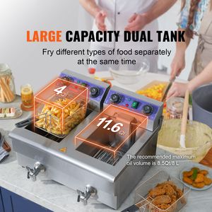 Friggitrice Elettrica Commerciale da Banco 3000W, Doppia in Acciaio Inox, 2 x 11.6Qt/11L, Nuovo Cestello, Doppio Serbatoio 10L - Product Image 1